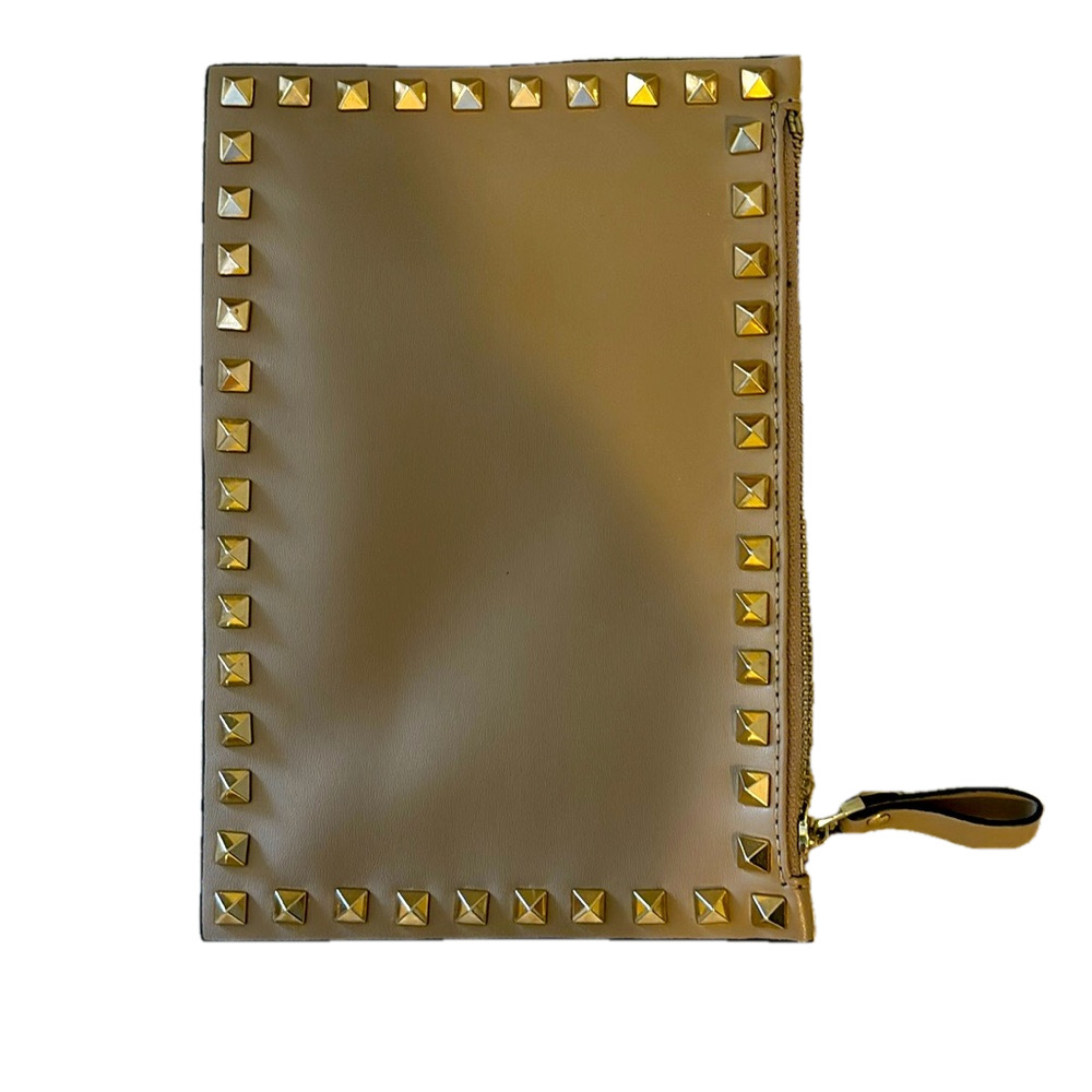 Studded Clutch faux leather beige tan
